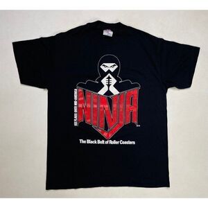 VINTAGE Six Flags Ninja Roller Coaster T-shirt Men Large USA 90s Single Stitch